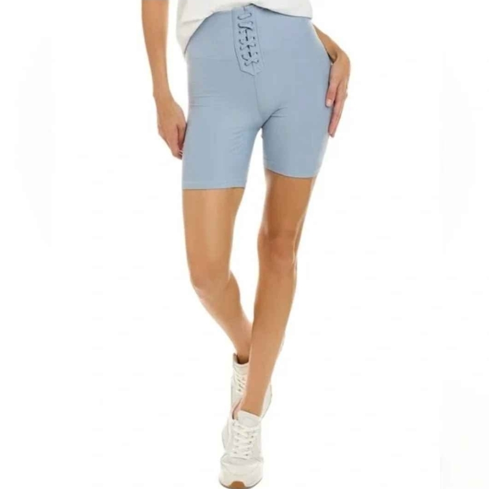 WeWoreWhat Light Blue Lace-Up High-Rise Bike Shorts